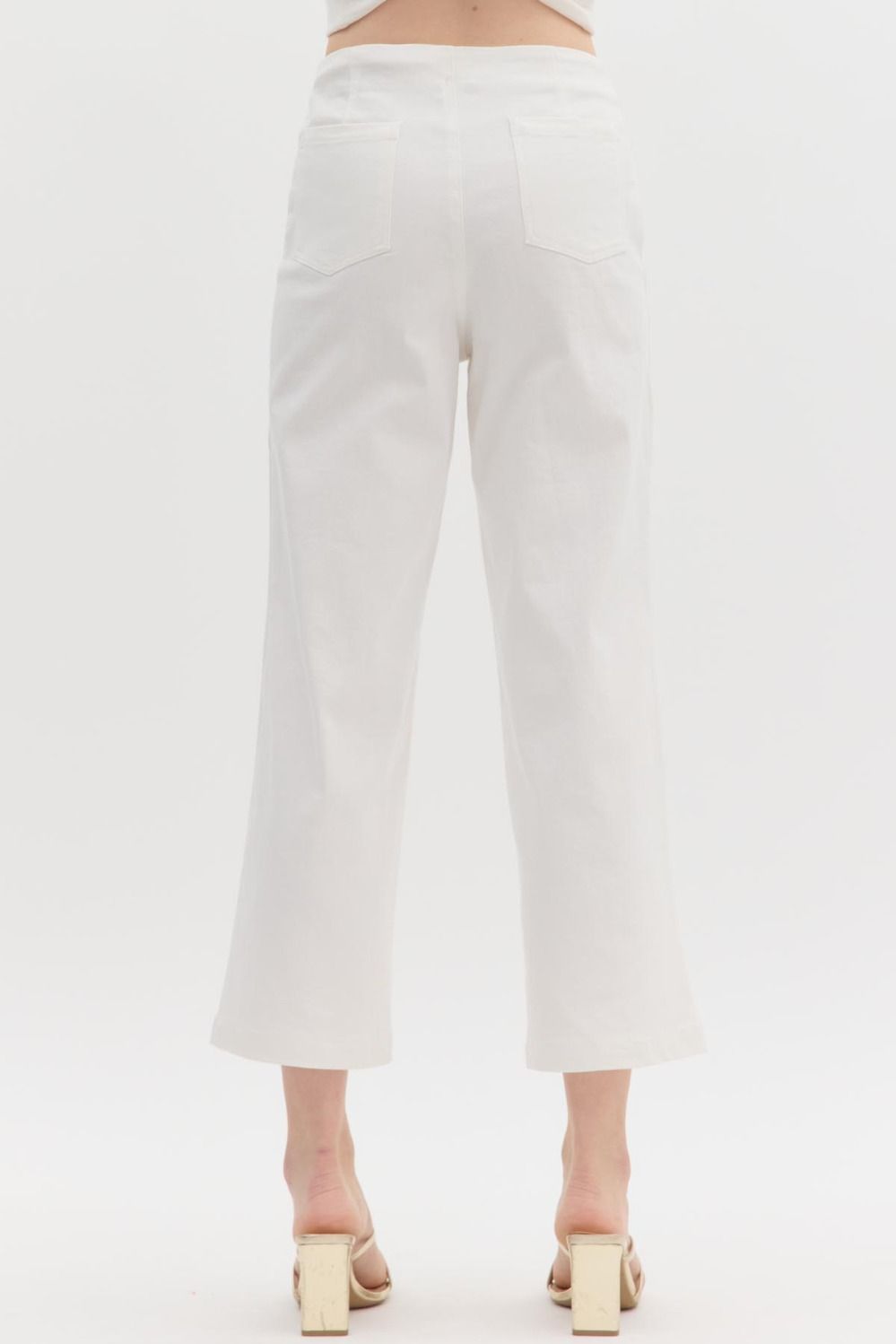 Gold Button Slit Pocket White Jean