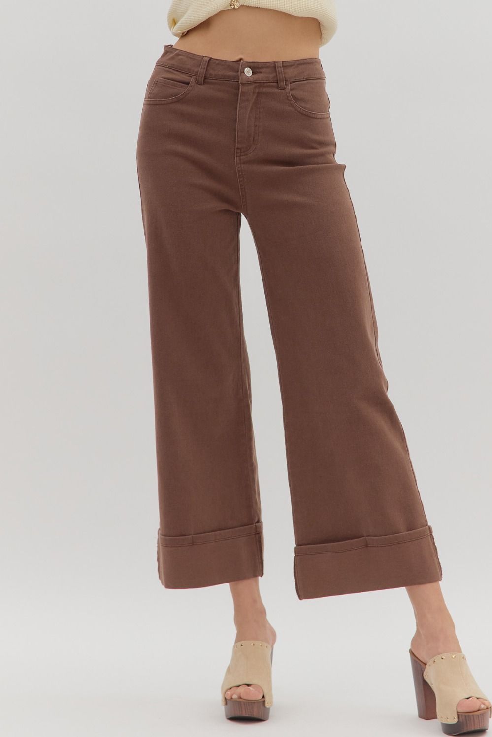 Folded cuff mid-rise ankle length pants