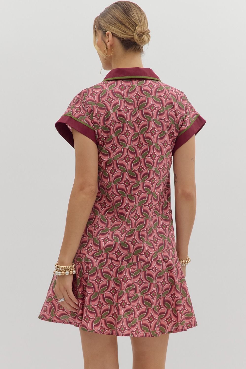Abstract pattern flounce ruffle hem mini dress