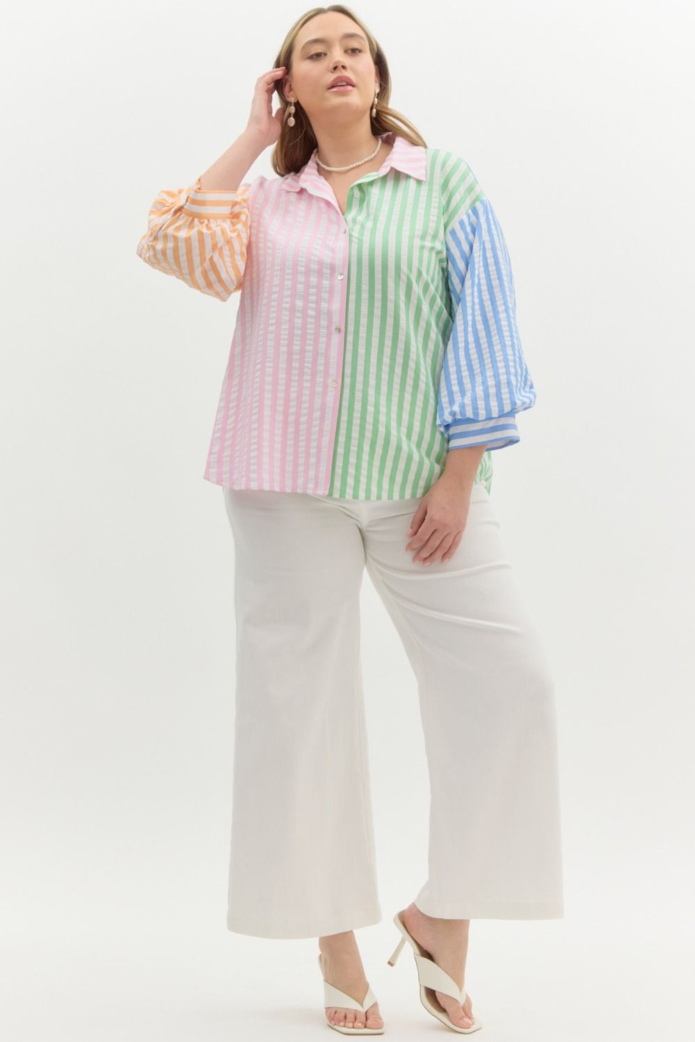 Curvy Multi Stripe Colorblock Shirt