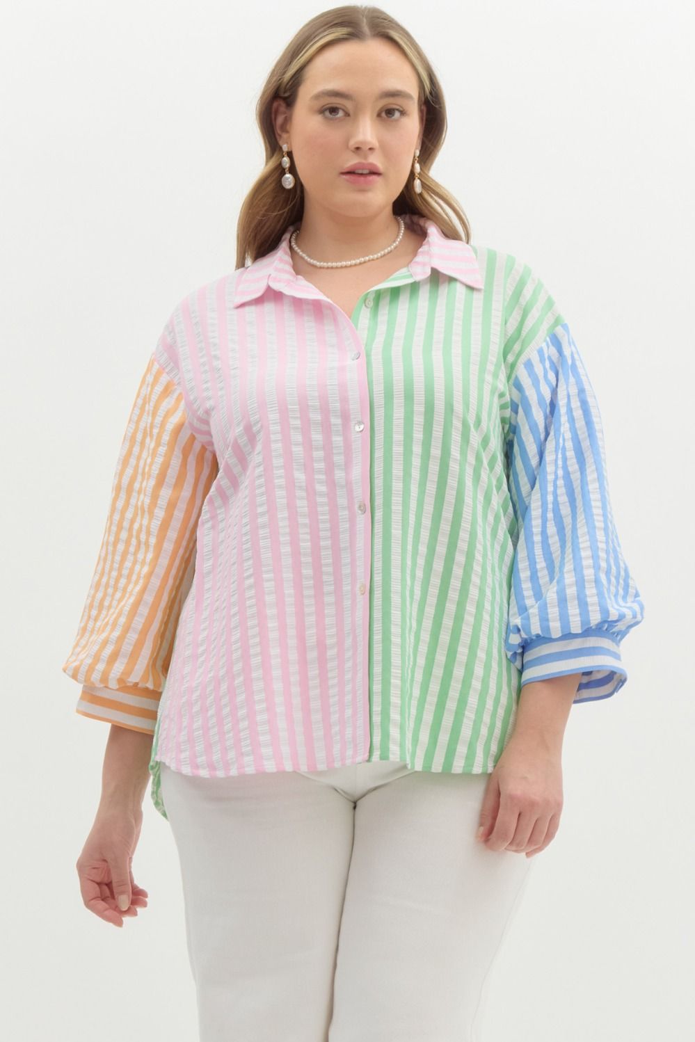 Curvy Multi Stripe Colorblock Shirt