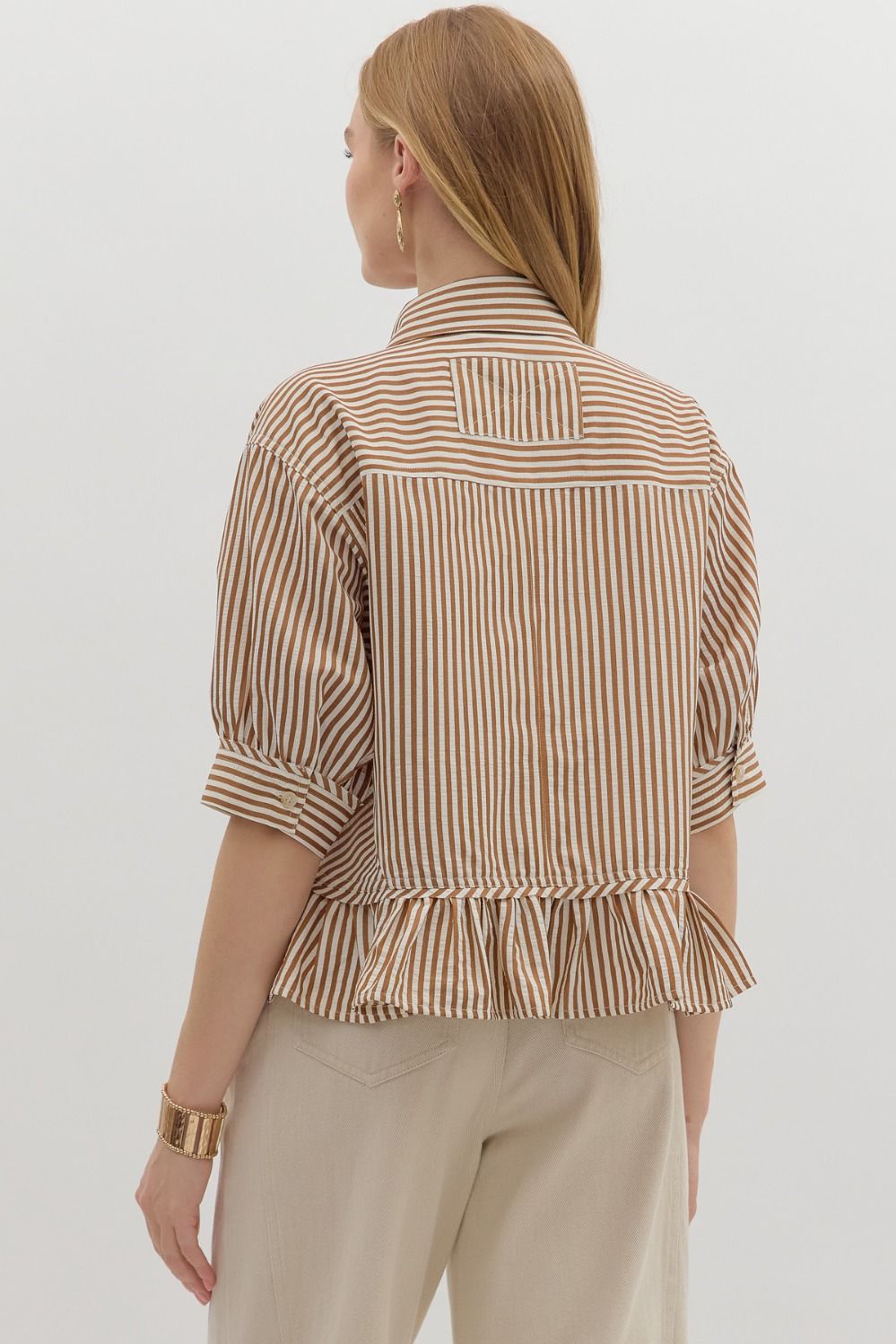 Stripe pattern cuff band ¾ slv top