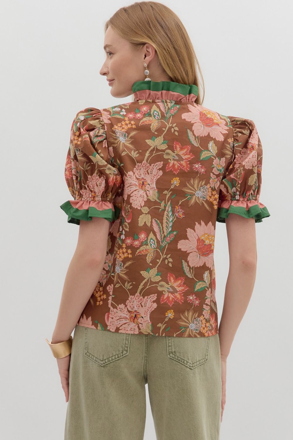 Floral print shoulder puff sleeve top