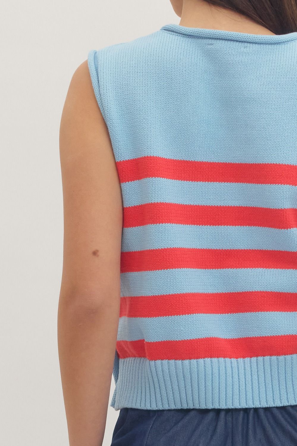Blue Striped sleeveless knit top