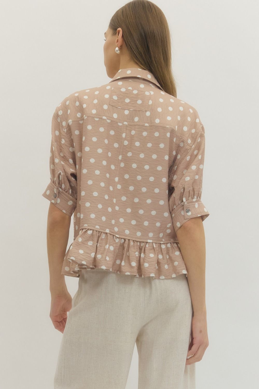 Sand Polka dot short sleeve waist-length top