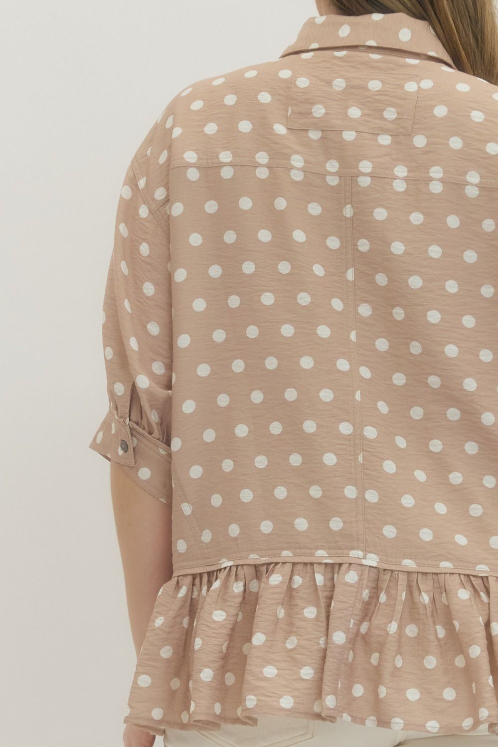 Sand Polka dot short sleeve waist-length top +