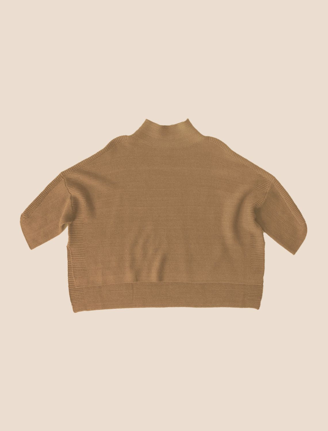 Boho Camel 3/4Slv Sideslit Turtlenk Sweater