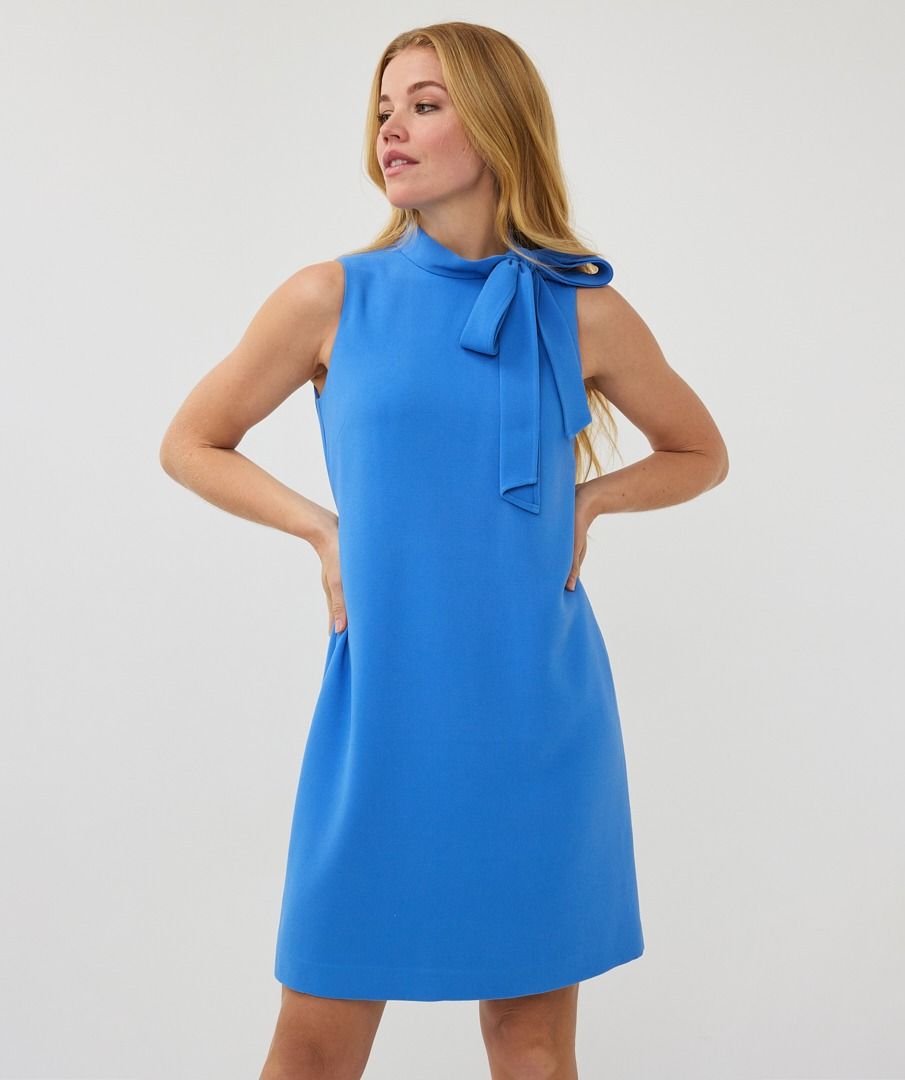 Blue Sleeveless Bow Dress