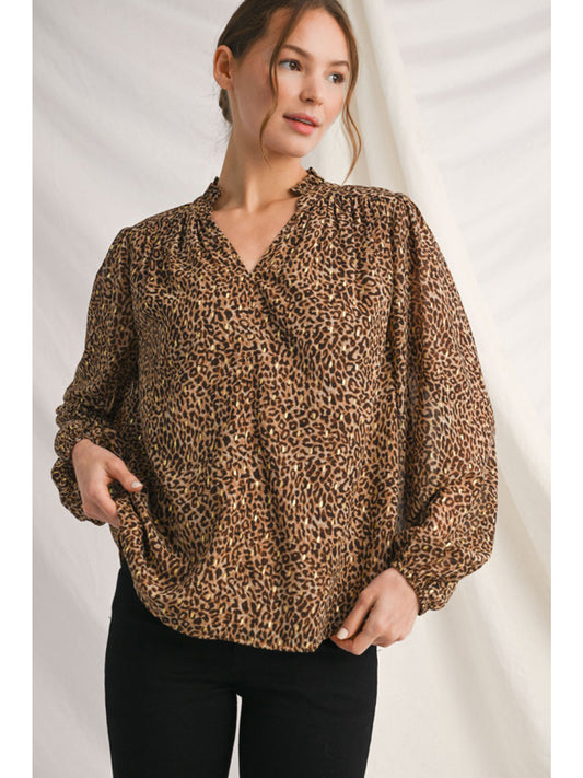 Gold Flecked Vneck Leopard Blouse