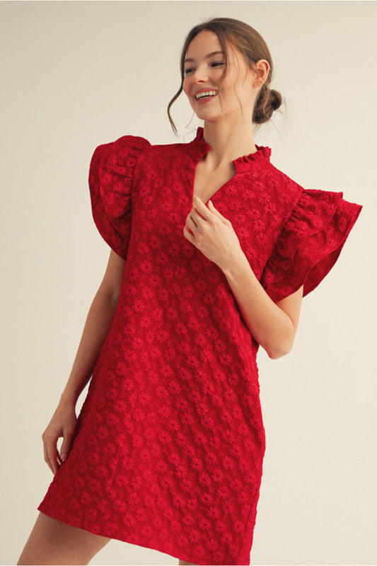 Red Floral embroidered dress