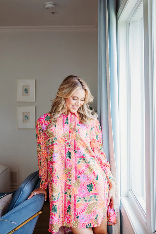 Orange Tropical Shirt Dress