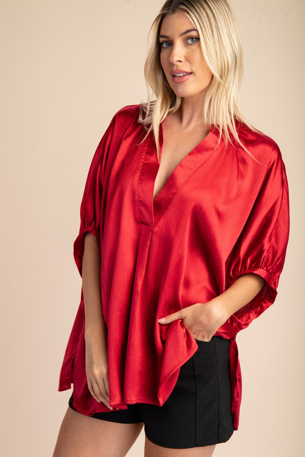 Burgundy Satin Placket top