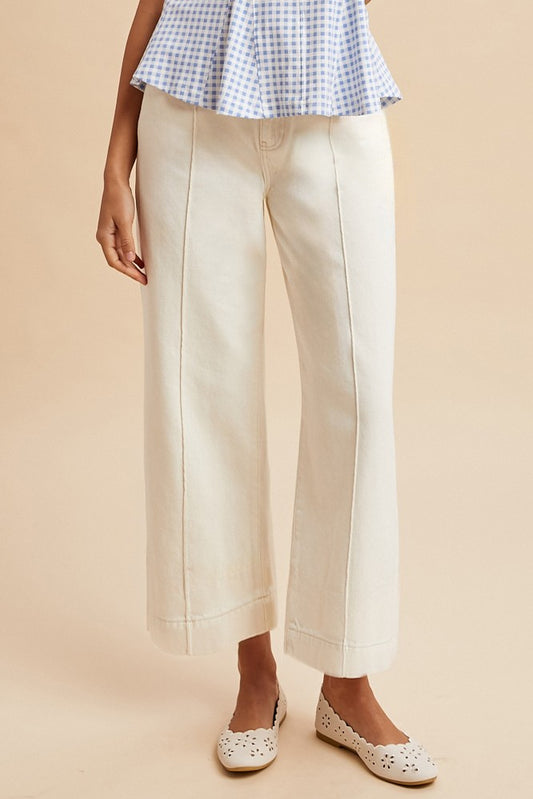 White denim wide leg jeans