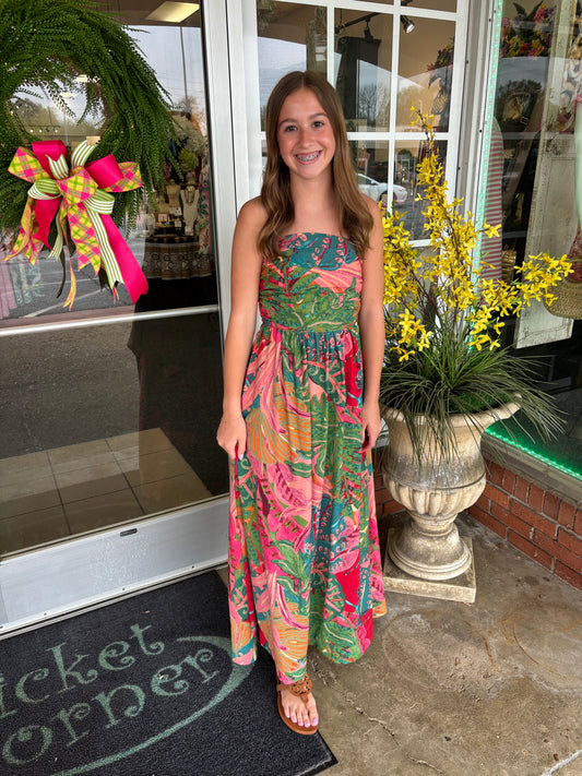 Calypso Coral Strapless Midi Dress