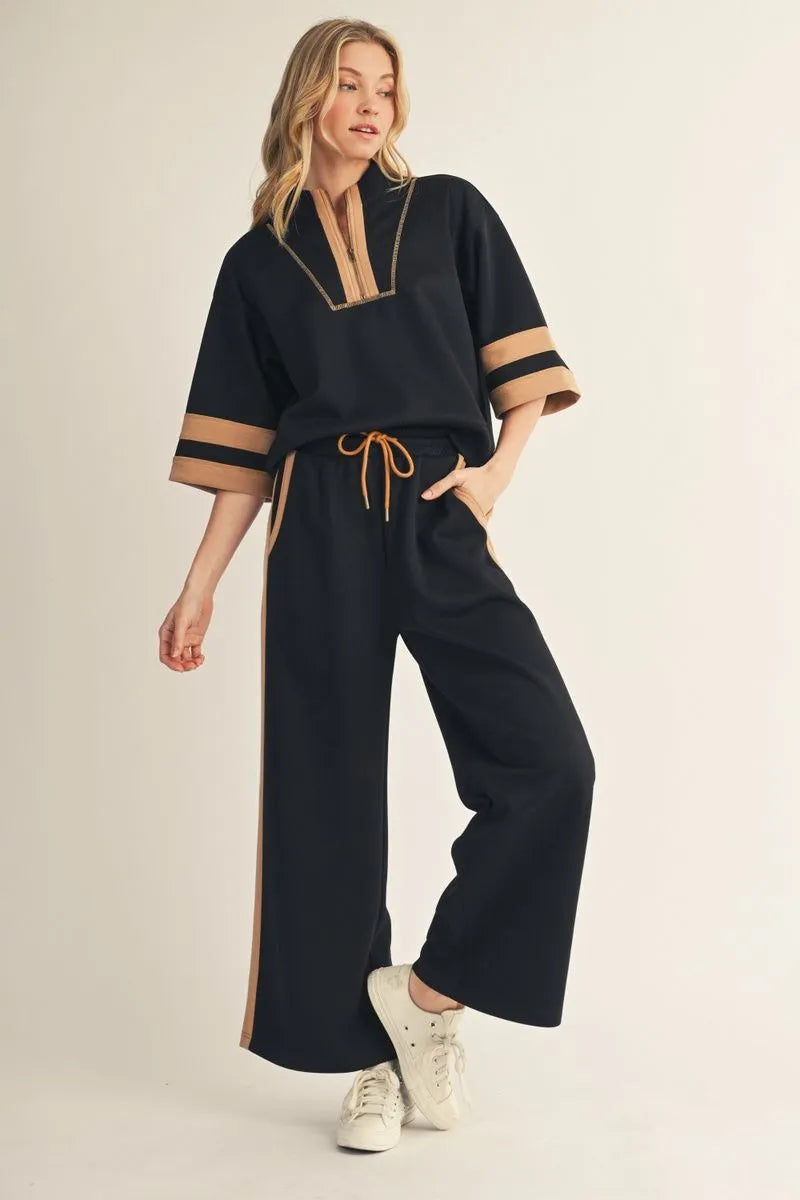Brown & Black Drop shoulder front zip set