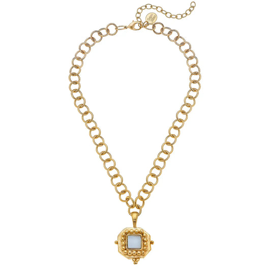 Square White French Glass Necklace