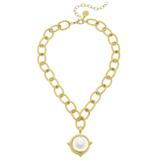 Cotton Pearl on Handcast Gold chain necklace