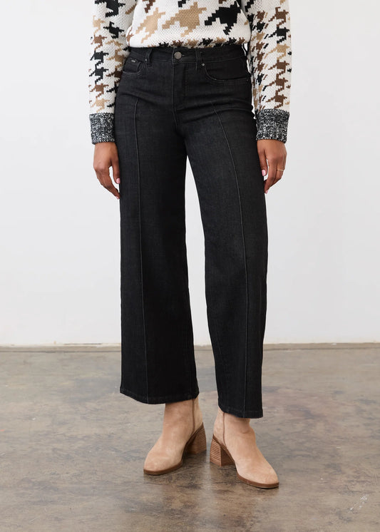 Olivia Deep Black Pintuck Wide Leg Jean