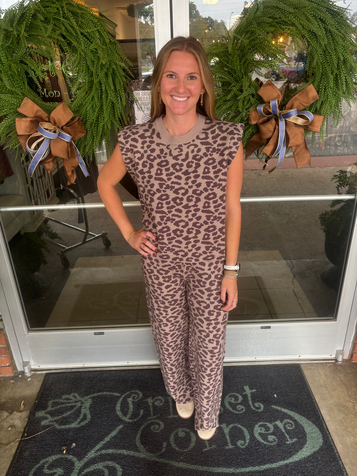 Leopard Patterned sweater pant set