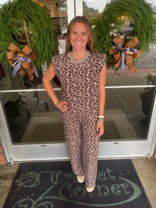Leopard Patterned sweater pant set