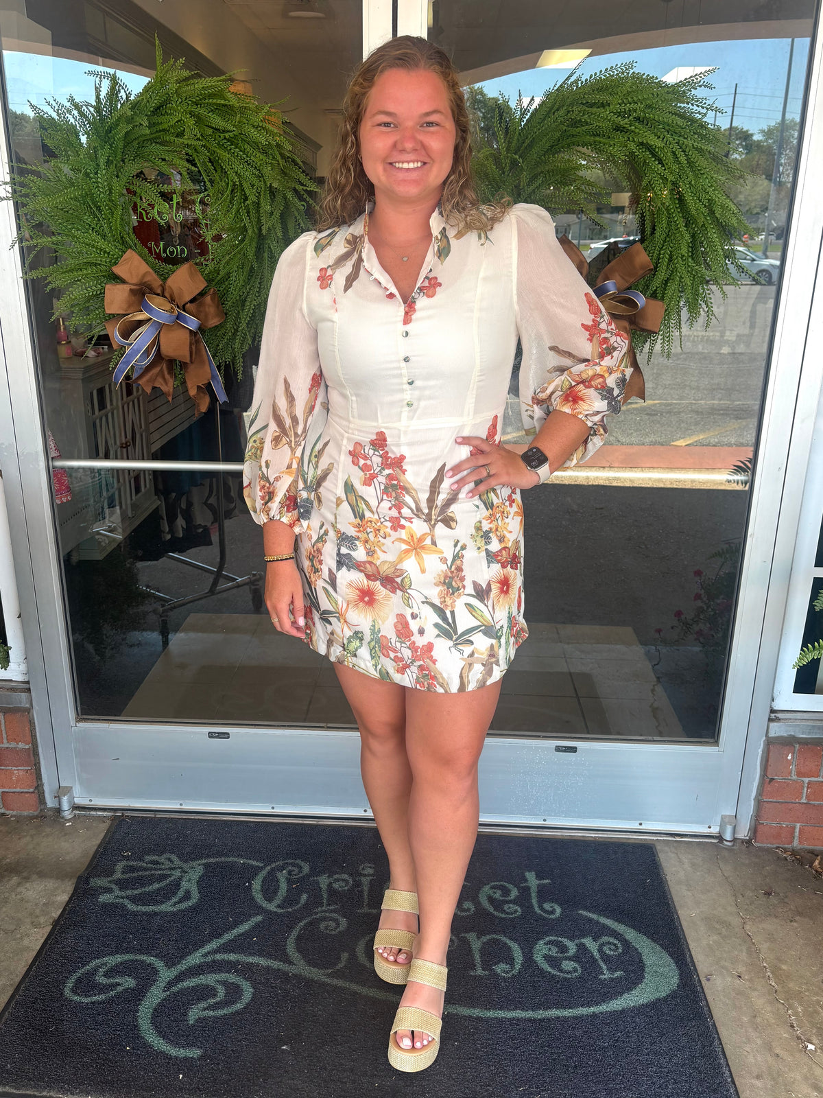 Wild Bloom Cream Floral A-line Dress