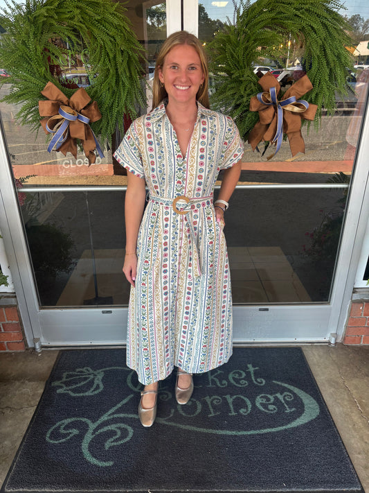 French Cottage floral maxi dress with belt