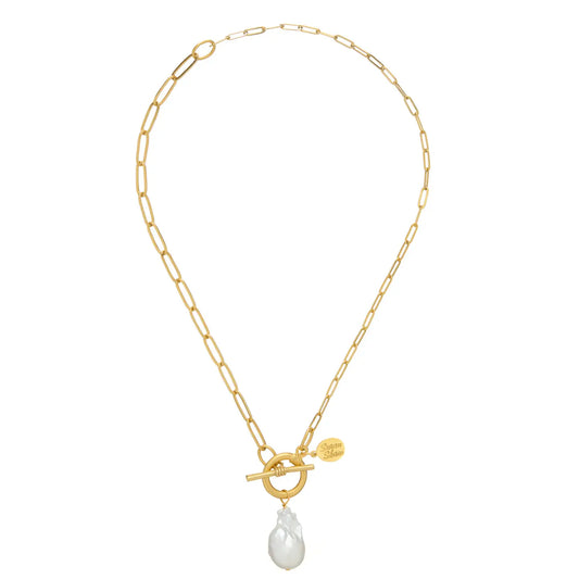 Paperclip Baroque Pearl Toggle Necklace