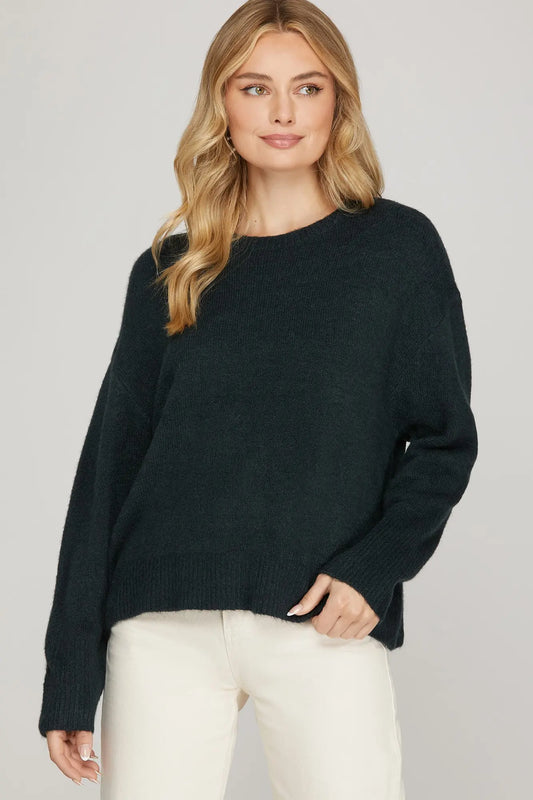 Green Long Sleeve Round Neck Sweater