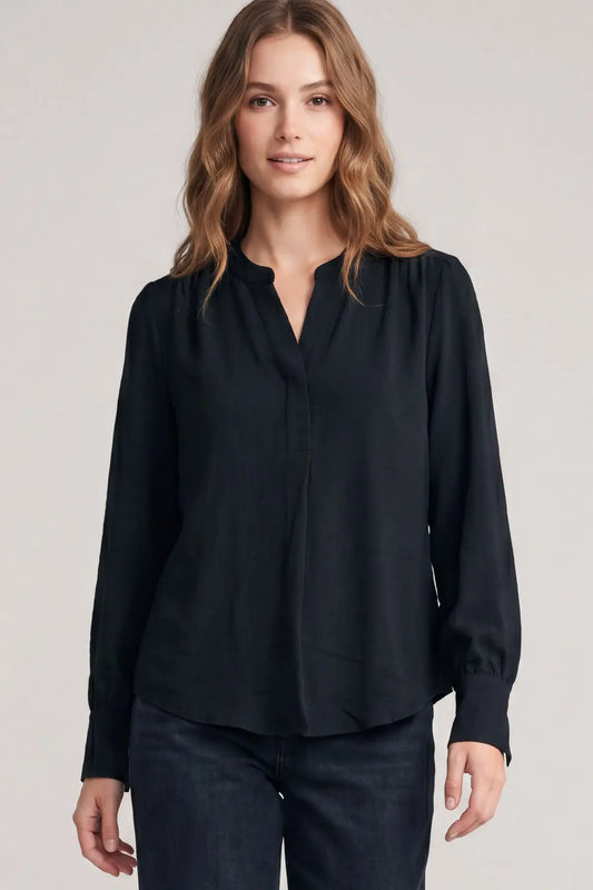 Black Long Sleeve Split-Neck Woven top