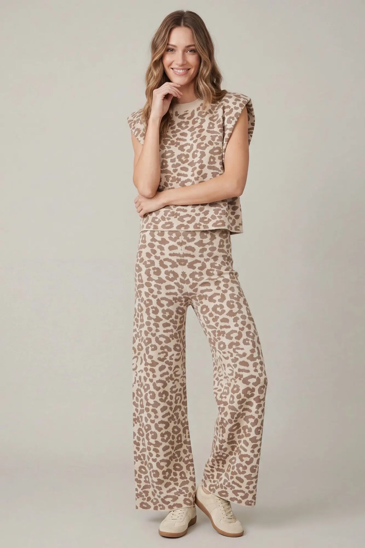 Leopard Patterned sweater pant set