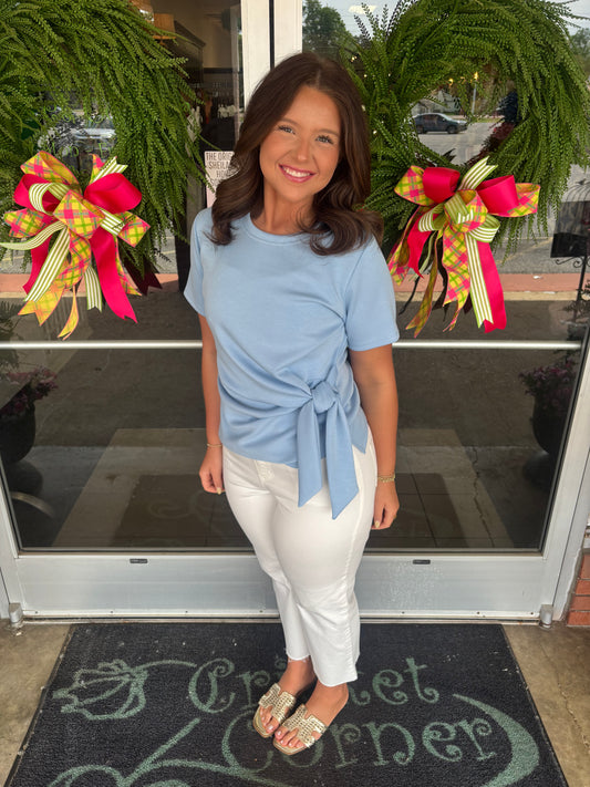 Light Blue scuba knit side tie top