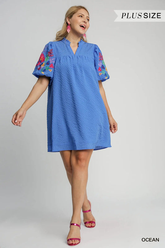 Ocean Blue seersucker Emb. Ss dress +