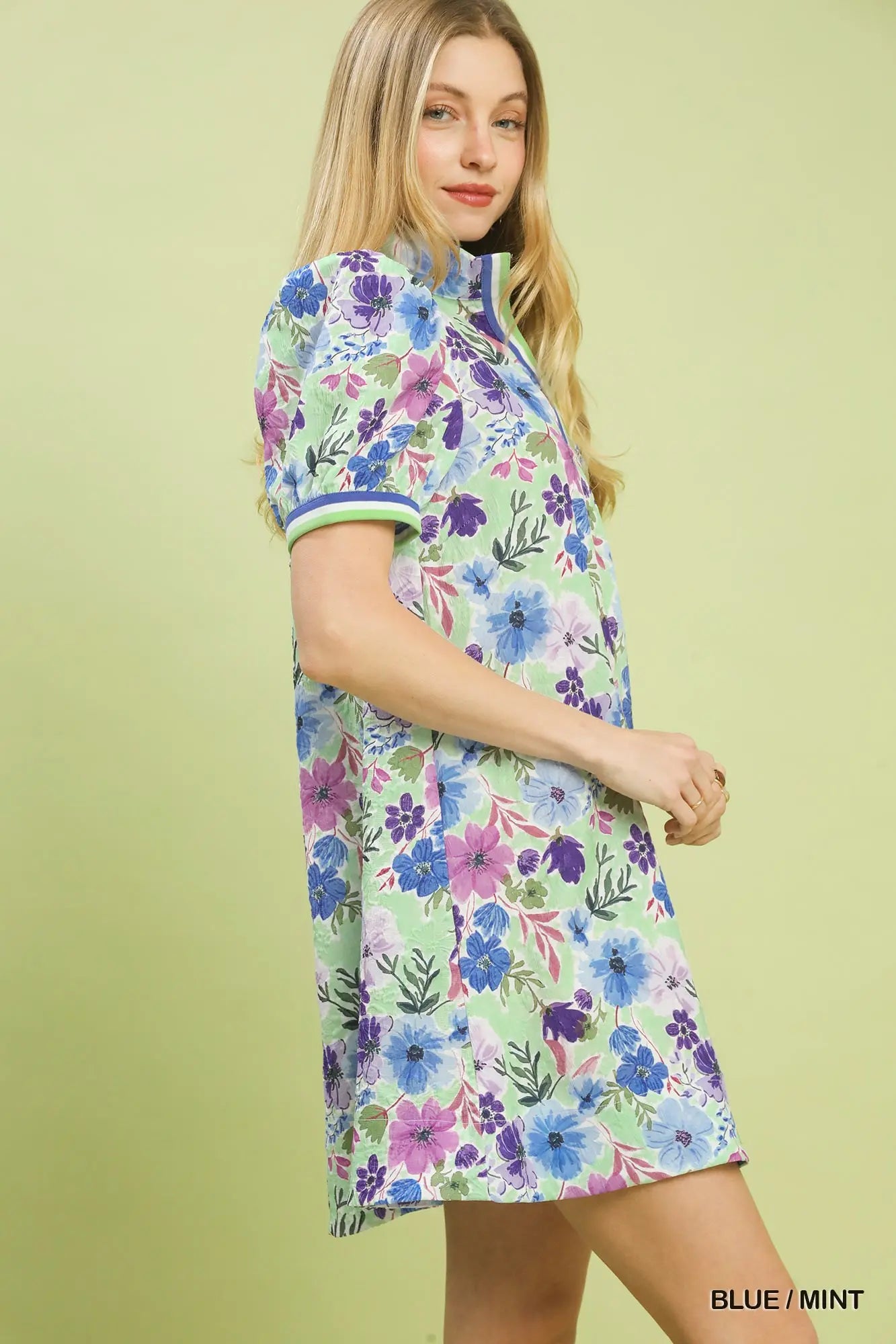 Blue/Mint floral print shift dress