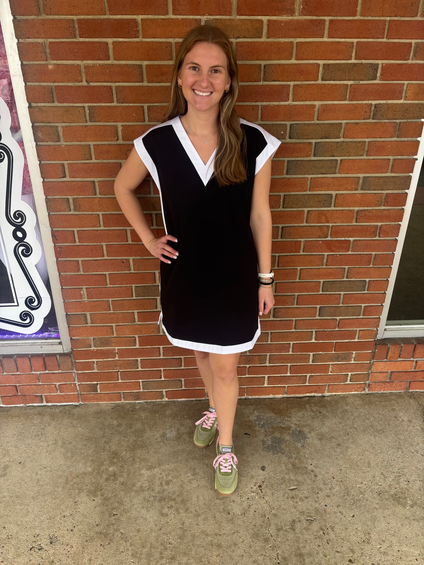 White Trim Black Vneck Dress