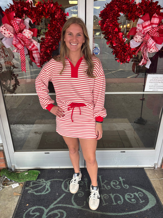 Red Stripe Skirt Set