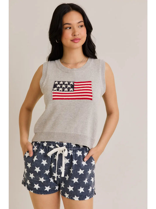 American Flag Sleeveless Gray Sweater