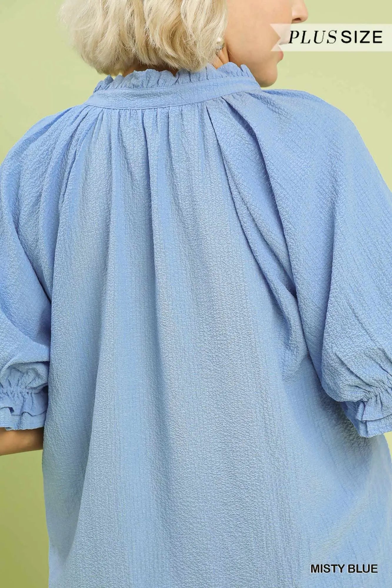 Misty Blue ruffle collar Puff Sleeve top +
