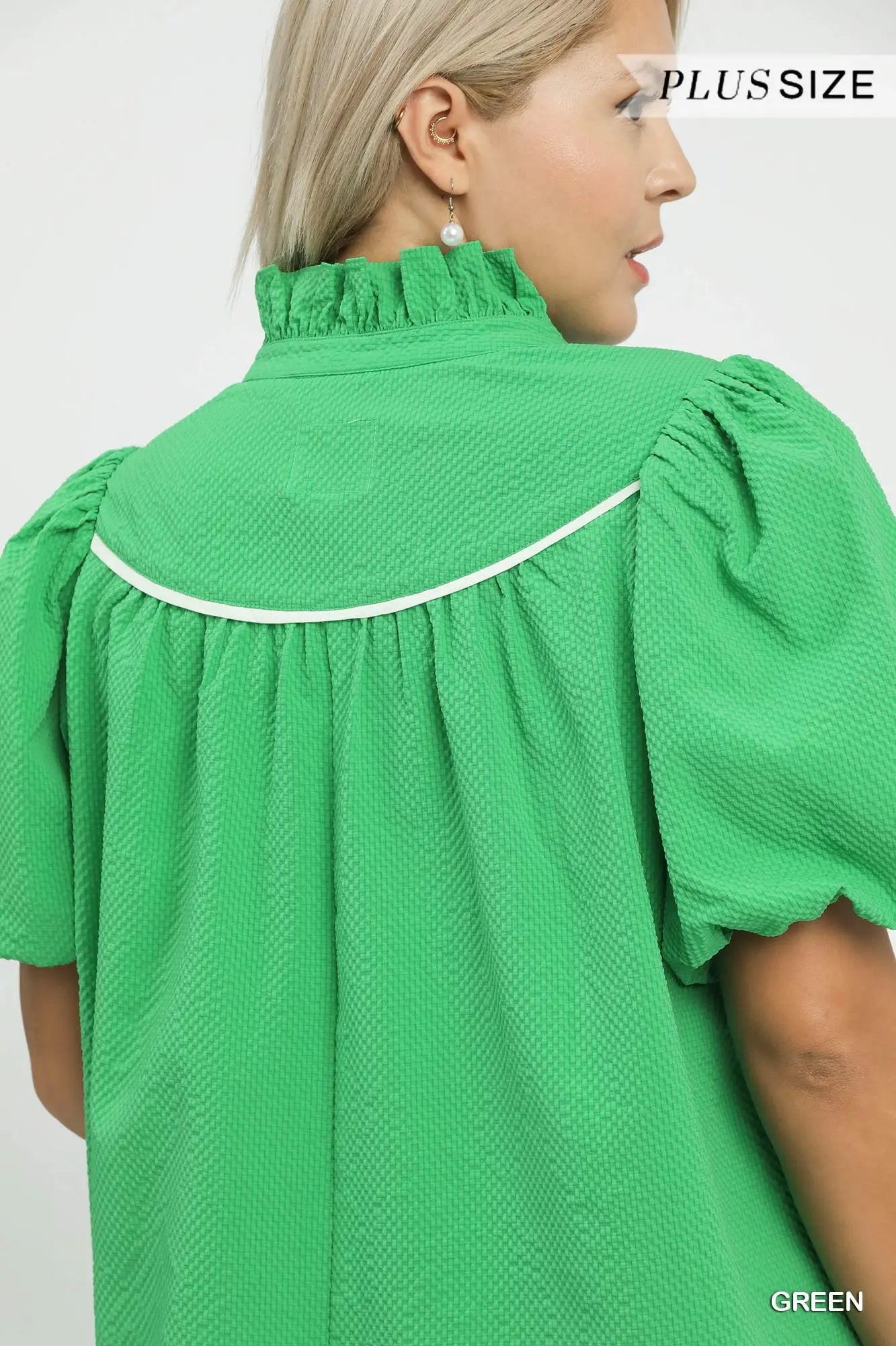 Green Textured puff Sleeve top +