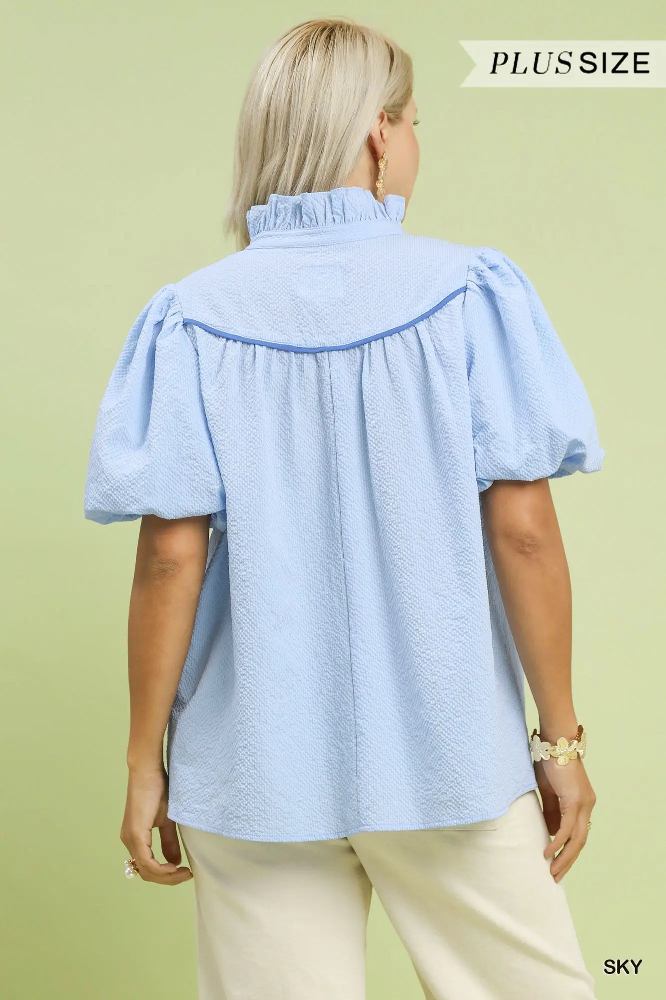 Sky Blue textured puff sleeve top +