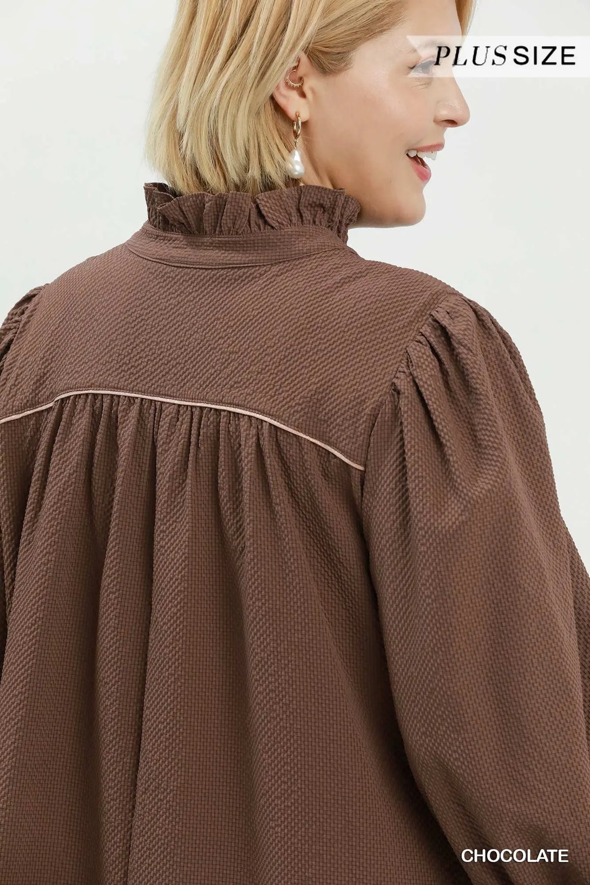 Chocolate Puff sleeve v neck dress +