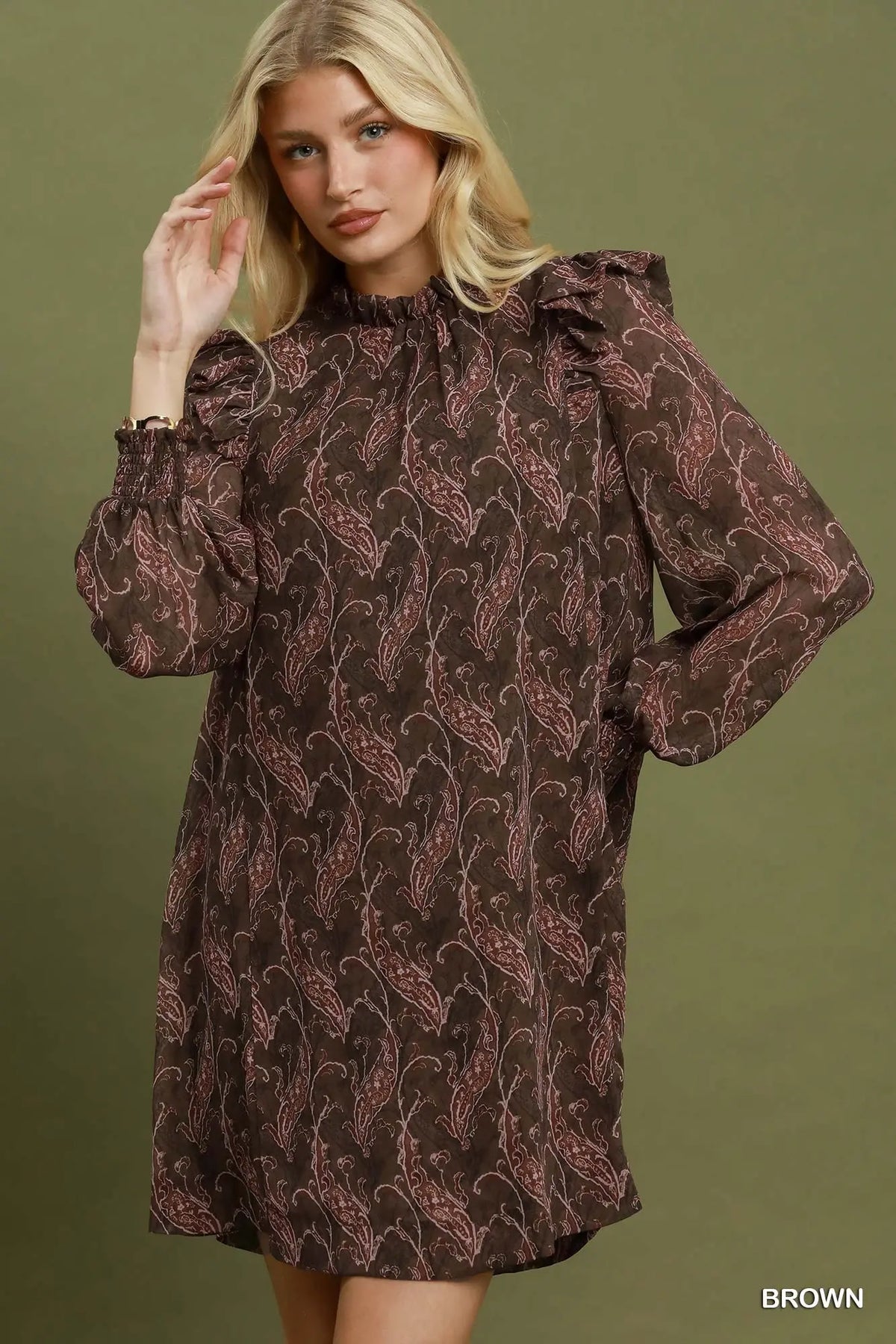 Paisley Ruffle Shoulder Shift Dress