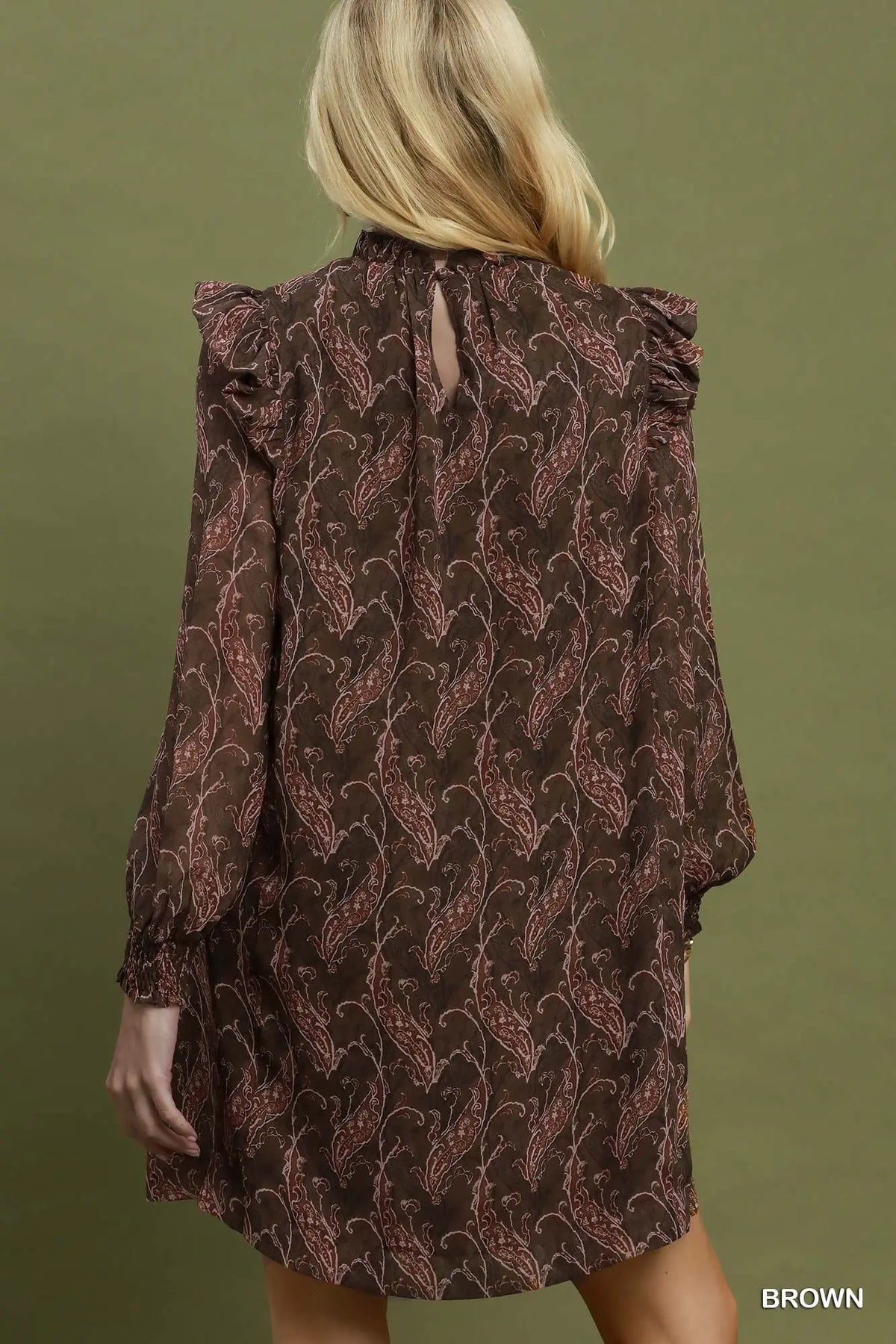 Paisley Ruffle Shoulder Shift Dress