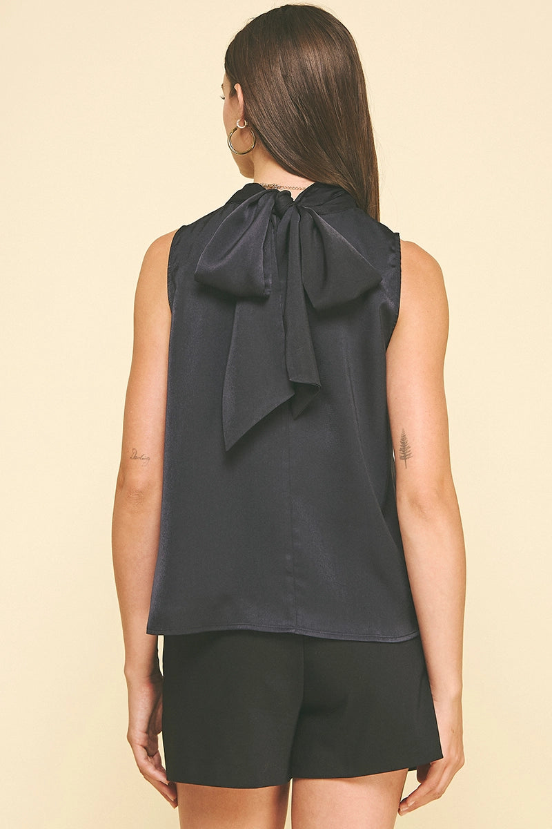 Navy twisted detail silk top