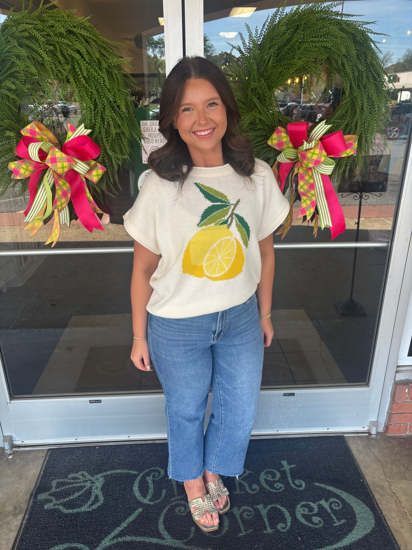 Short Sleeve Lemon print Sweater top