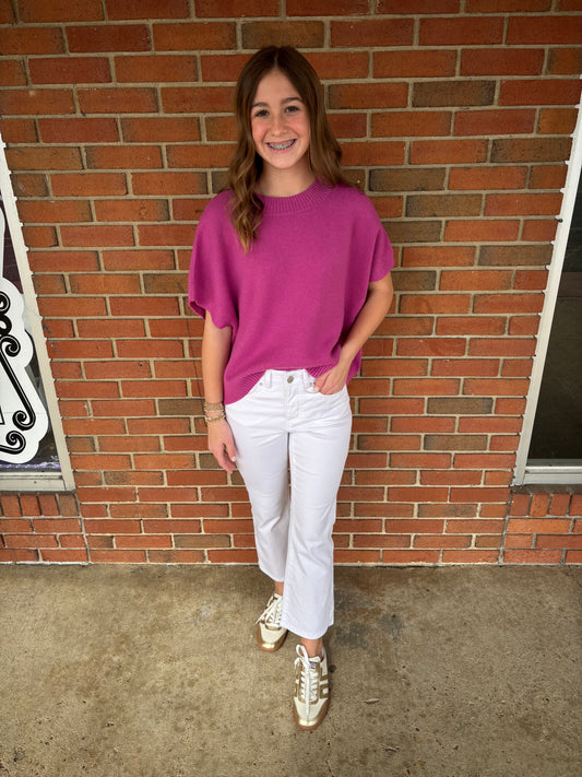 Deep Pink Drop Shoulder Sweater Top