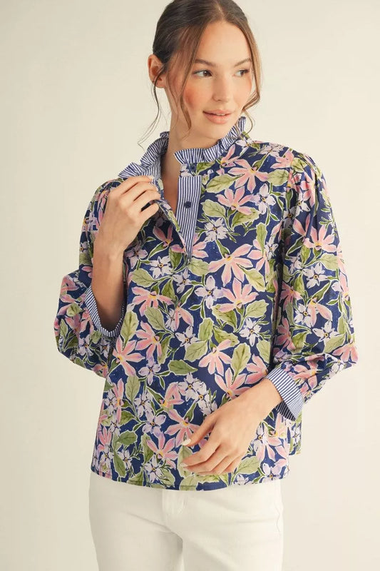 Navy Floral Top