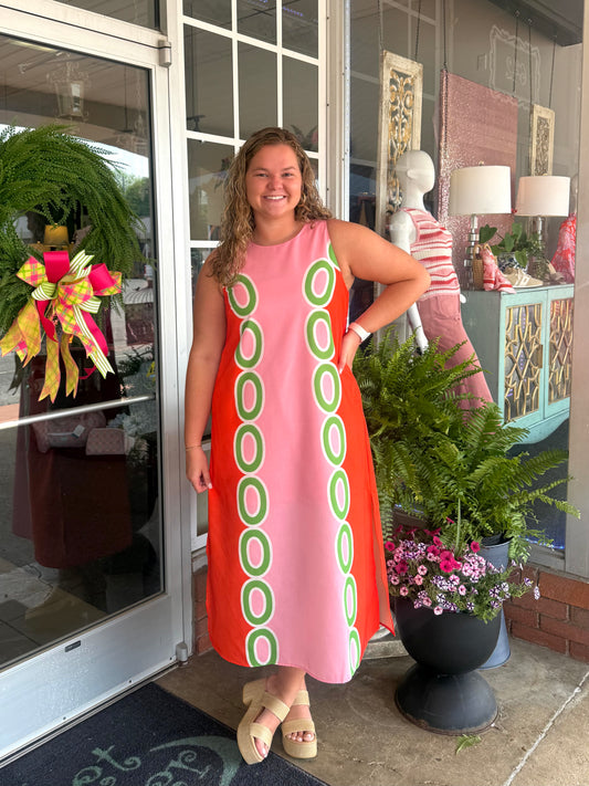 Red Links Column Midi Dress