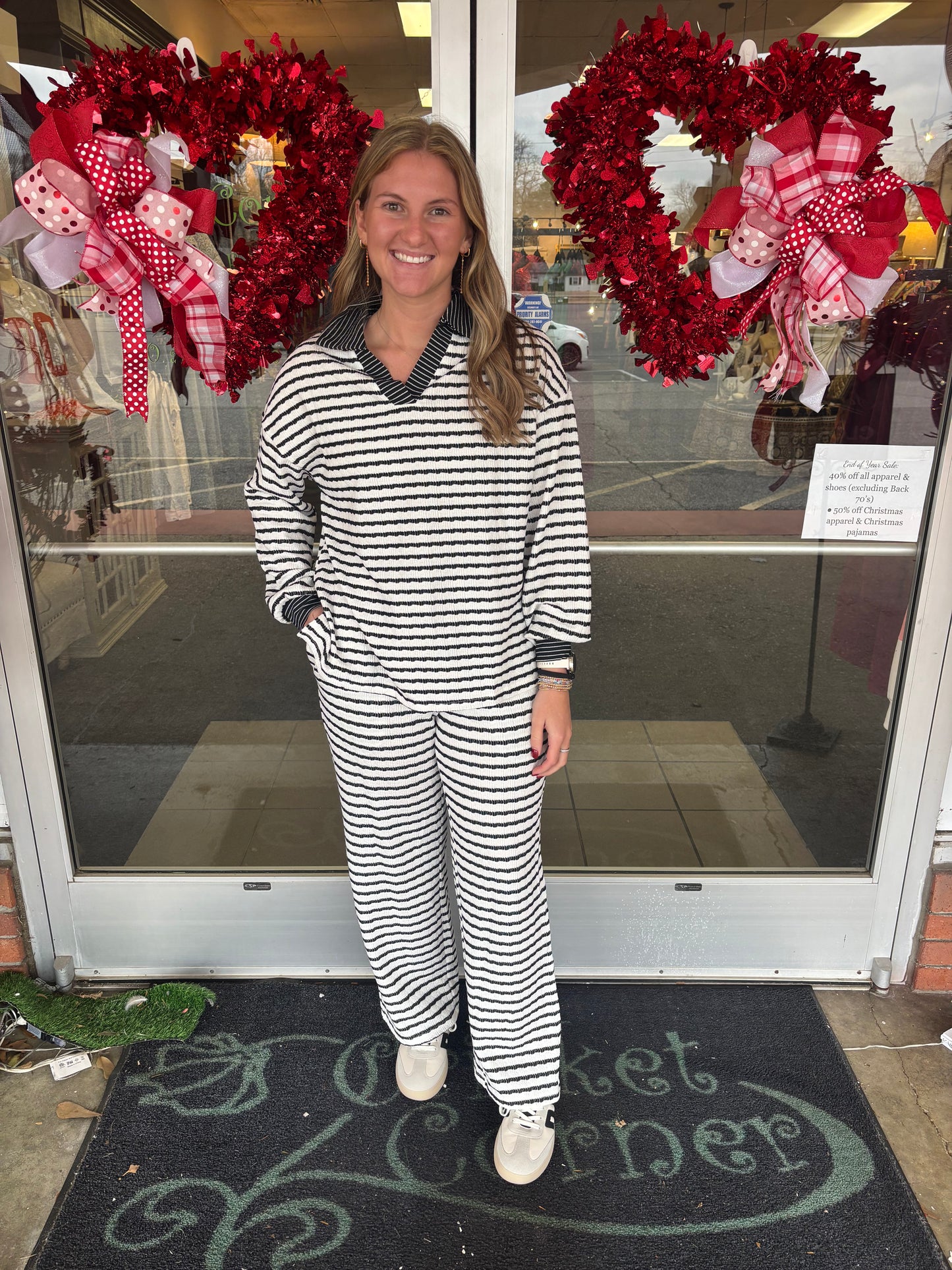 Black & White stripe collard pants set
