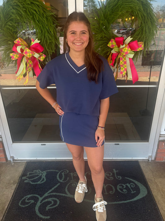 Navy W/ White Stripe Skort SET