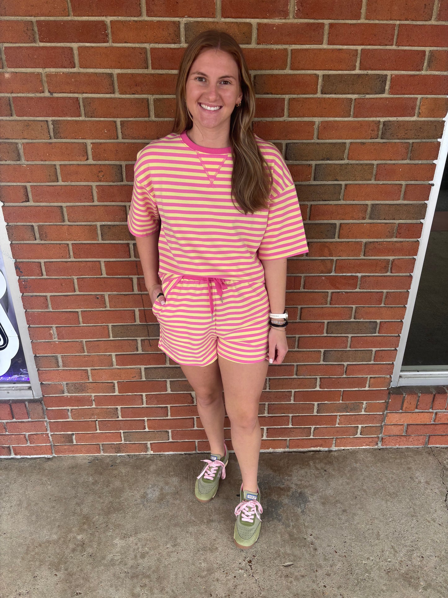 Pink Striped short sleeve short set